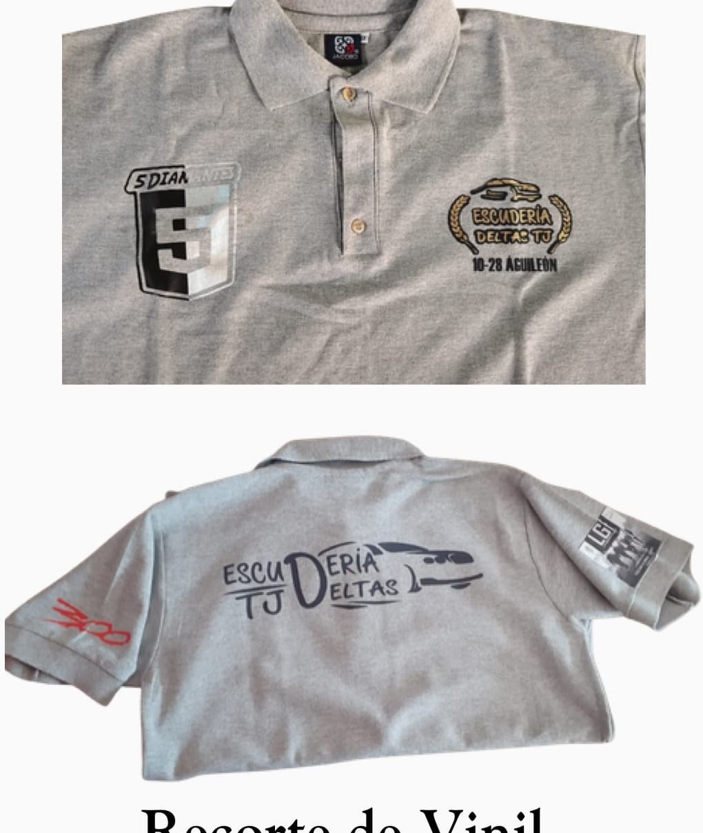 Playeras tipo polo personalizadas con recorte de vinil producidas en taller